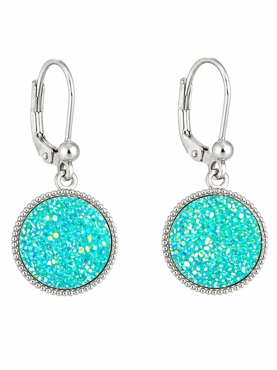 Jewelry - Cabochon Round Costume Bluish-Greenish Dangle Pierced Earrings